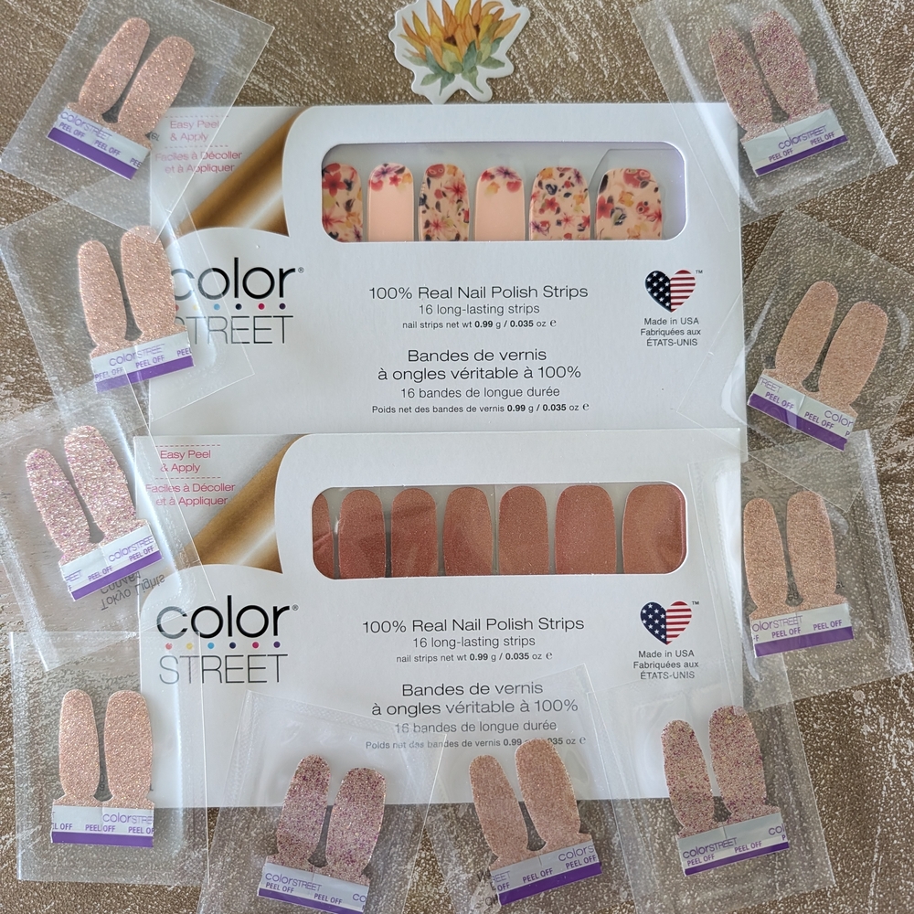 2 Sets Plus Extras! Floral Glitter and Shimmer Nail Strips